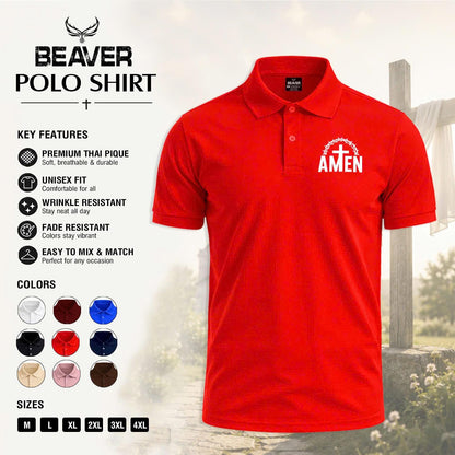 Amen Cross Graphic Polo Shirt, Crown of Thorns Design, Men's Casual Short Sleeve Top