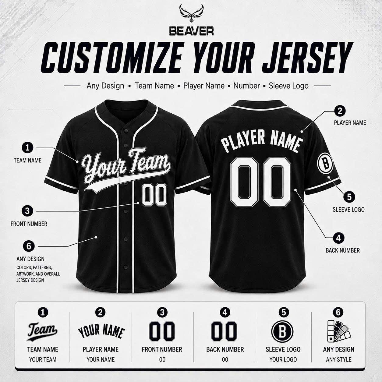 Custom Baseball Jerseys – Personalized Name and Number – Solid, Striped and Gradient Styles
