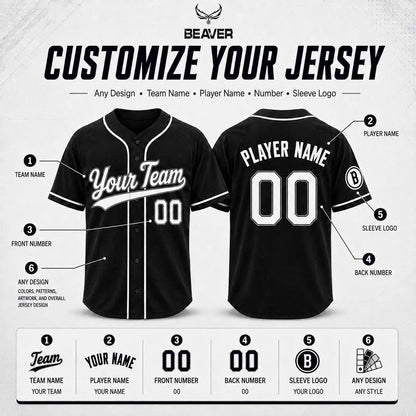 Custom Baseball Jerseys – Personalized Name and Number – Solid, Striped and Gradient Styles