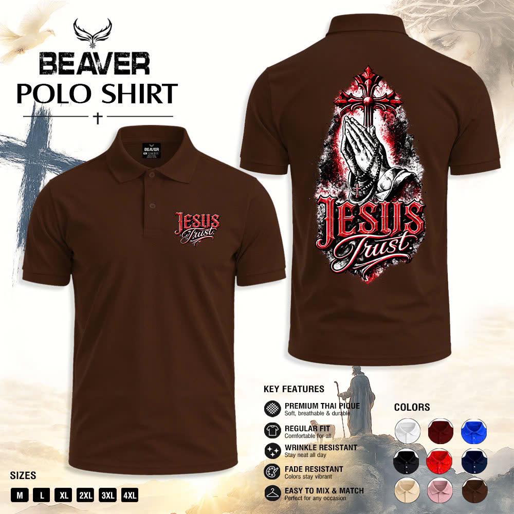 Jesus Trust Praying Hands Polo Shirt, Christian Cross Faith Apparel