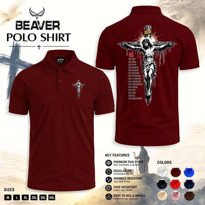 Crucifix Graphic Polo Shirt, Vintage Cross Print, Men's Casual Short Sleeve Top