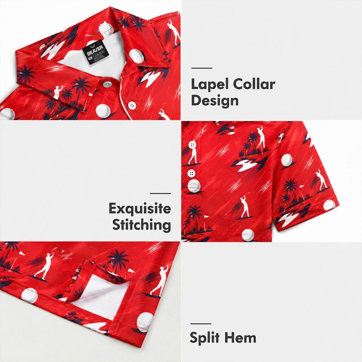 Men's Tropical Golf Polo Shirt – Red Palm Tree & Golfer Print Athletic Apparel