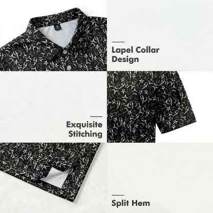Men’s Athletic Golf Polo 11 – Black Star and Lightning Bolt Pattern Polo Shirt