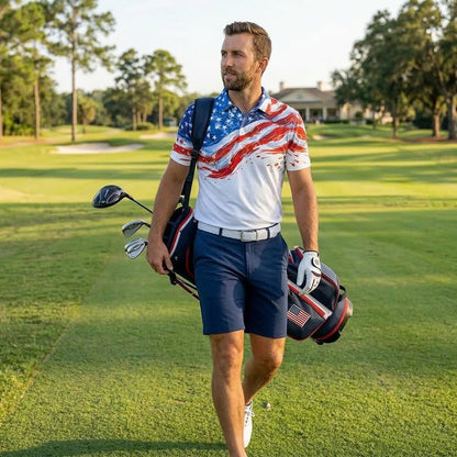 Men’s Athletic Golf Polo 14 – USA Flag Abstract Brushstroke Pattern Polo Shirt