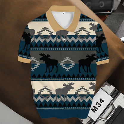 Moose Polo Shirt – Southwestern Tribal Pattern, Rustic Cabin Style