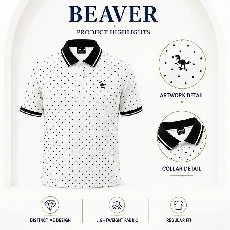 Polka Dot Polo Shirt, Classic Black & White Print, Casual Short Sleeve Collared Shirt