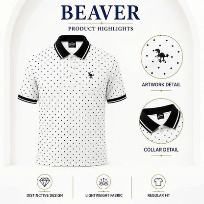 Polka Dot Polo Shirt, Classic Black & White Print, Casual Short Sleeve Collared Shirt