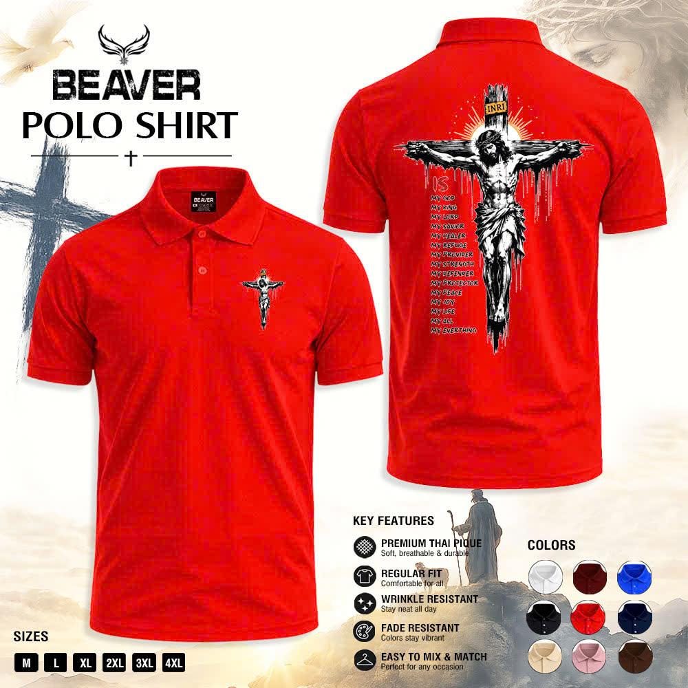 Crucifix Graphic Polo Shirt, Vintage Cross Print, Men's Casual Short Sleeve Top