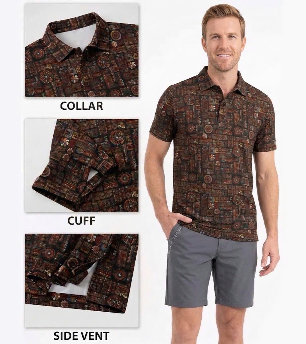 Men’s Athletic Golf Polo 02 – Tribal Geometric Pattern Polo Shirt