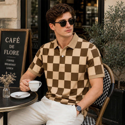 Retro Checker Polo Shirt, Vintage Chessboard Pattern, Unisex Casual Top