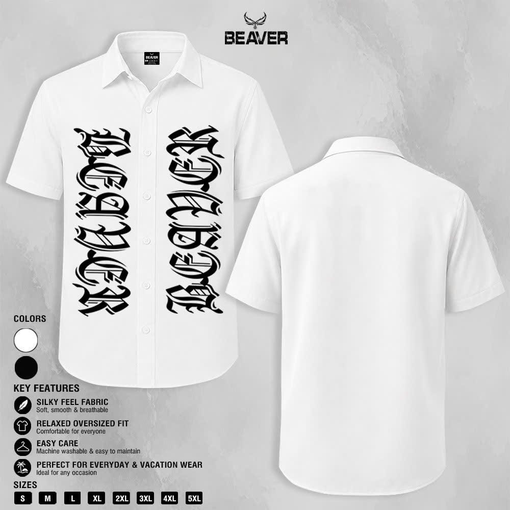 Gothic Letter Graphic Shirt, Bold Old English Typography, Casual Short Sleeve Button Up Shirt