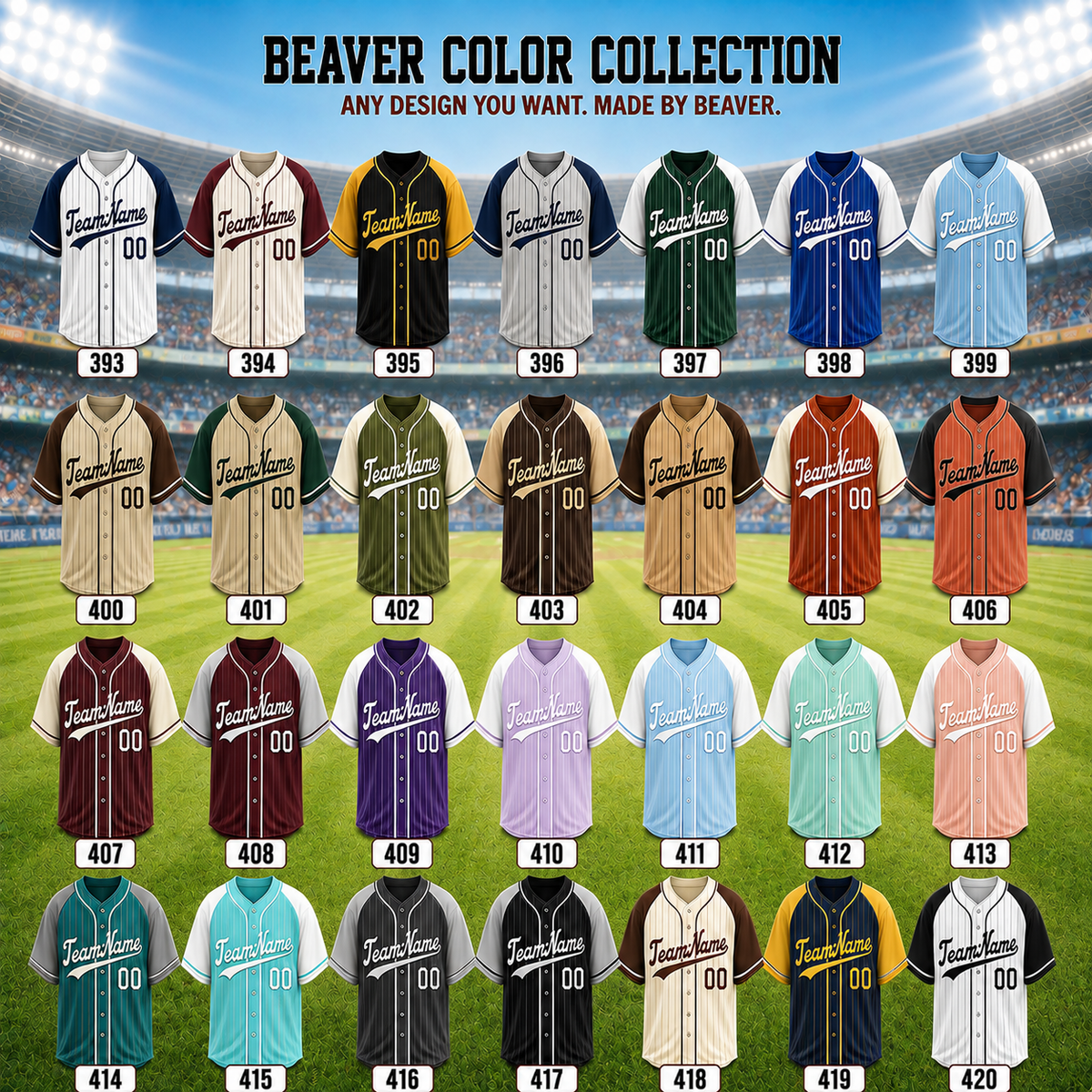 Custom Baseball Jerseys – Personalized Name and Number – Solid, Striped and Gradient Styles