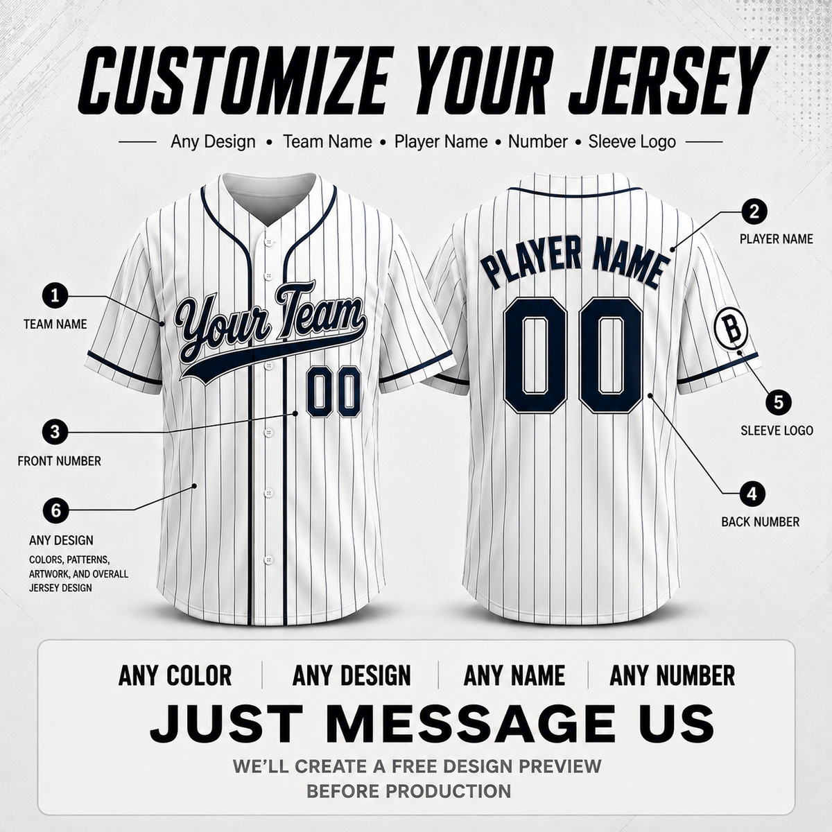 Custom Striped Baseball Jersey with Name & Number – Personalized Sports Shirt, Unisex Gamewear