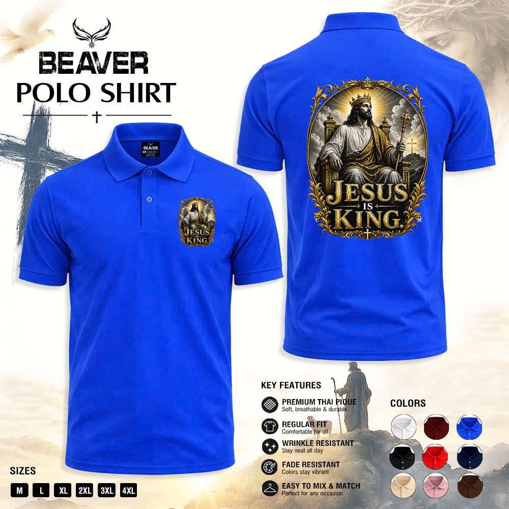 Jesus Is King Polo Shirt, Vintage Crown Graphic, Men’s Casual Short Sleeve Top