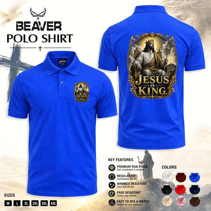 Jesus Is King Polo Shirt, Vintage Crown Graphic, Men’s Casual Short Sleeve Top