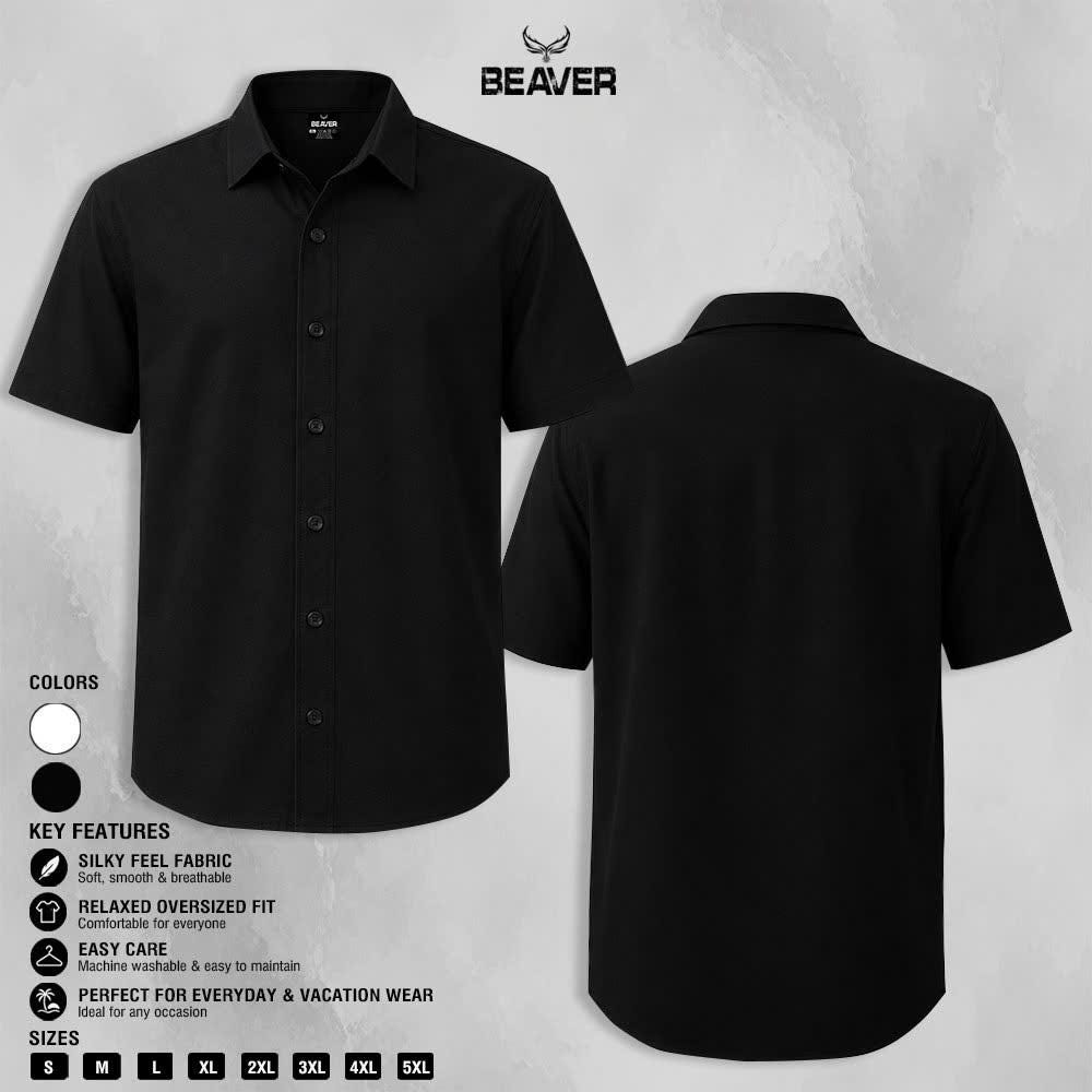 Solid Color Button Up Shirt, Relaxed Oversized Short Sleeve Unisex Casual Shirt