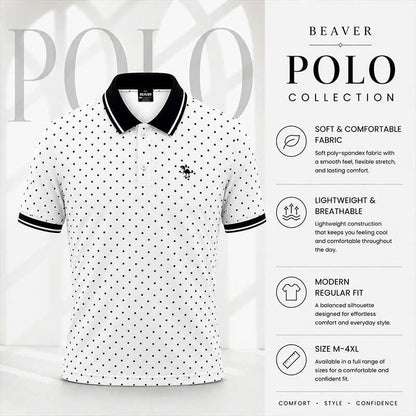 Polka Dot Polo Shirt, Classic Black & White Print, Casual Short Sleeve Collared Shirt
