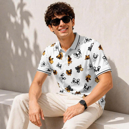 French Bulldog Print Polo, Frenchie Dog Lover Gift, Puppy Pattern Apparel, Unisex Top