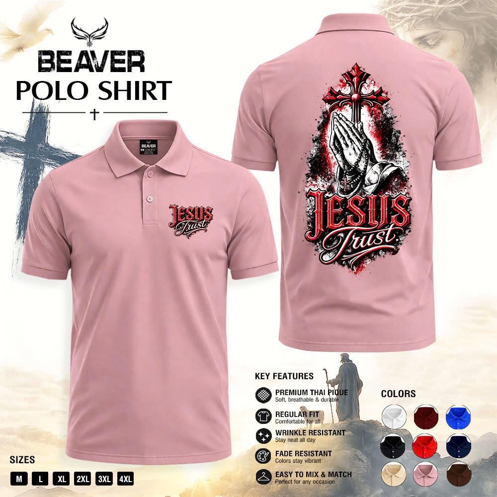 Jesus Trust Praying Hands Polo Shirt, Christian Cross Faith Apparel