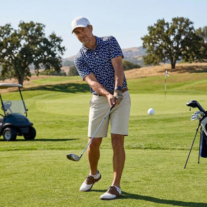 Men’s Athletic Golf Polo 03 – Navy Floral Dot Pattern Polo Shirt