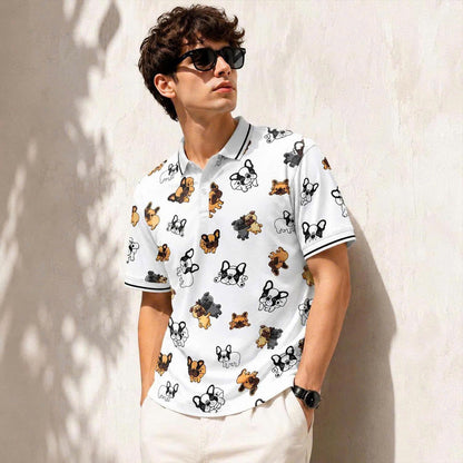 French Bulldog Print Polo, Frenchie Dog Lover Gift, Puppy Pattern Apparel, Unisex Top