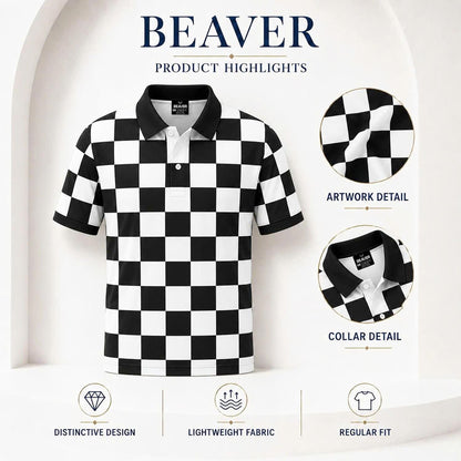 Retro Checker Polo Shirt, Vintage Chessboard Pattern, Unisex Casual Top