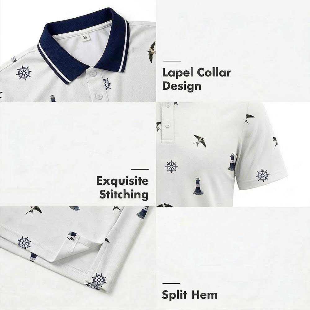 Men's Athletic Golf Polo 19 – Coastal Lighthouse & Seagull Polo Shirt