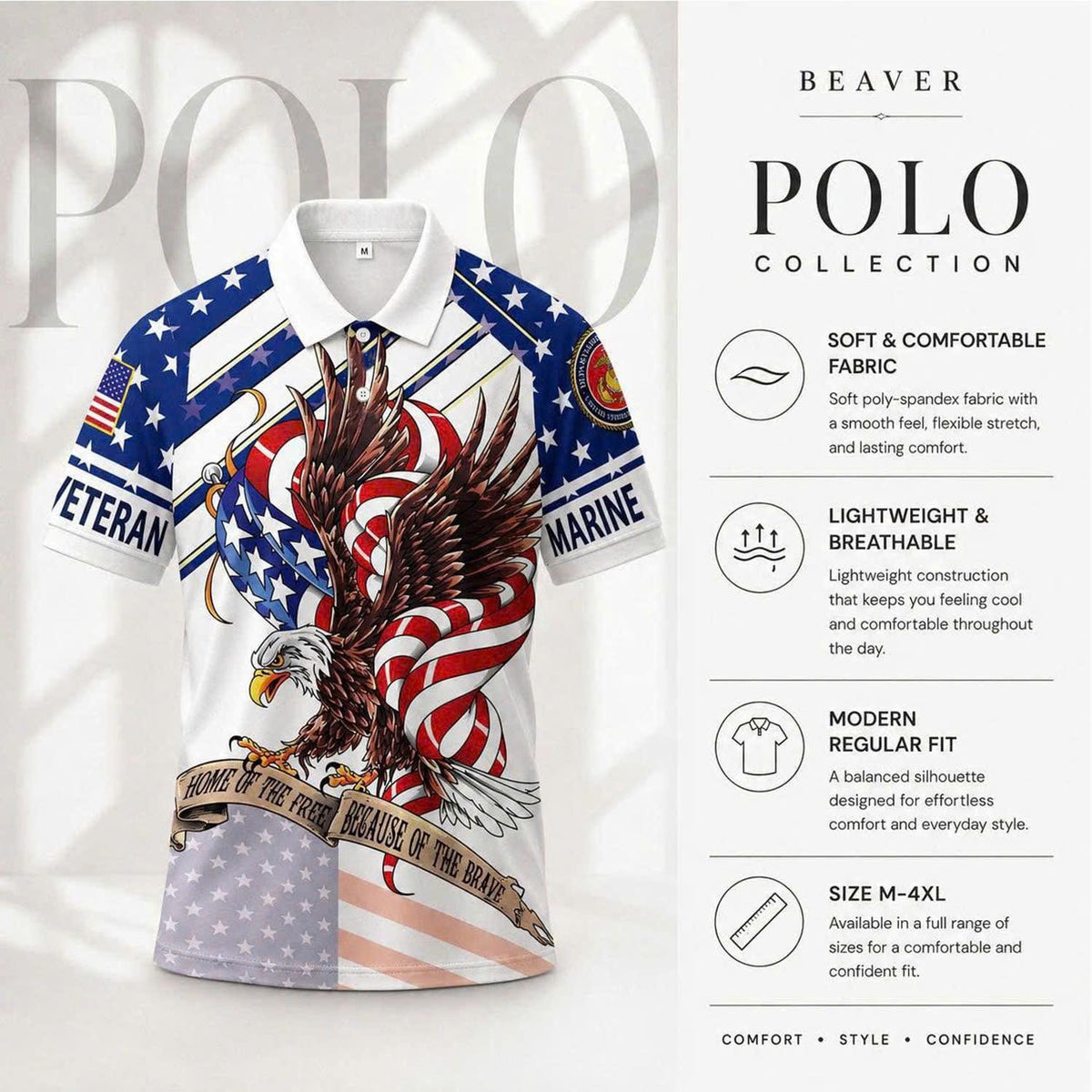 US Marines Veteran Polo Shirt – American Eagle Flag Patriotic Military Gift