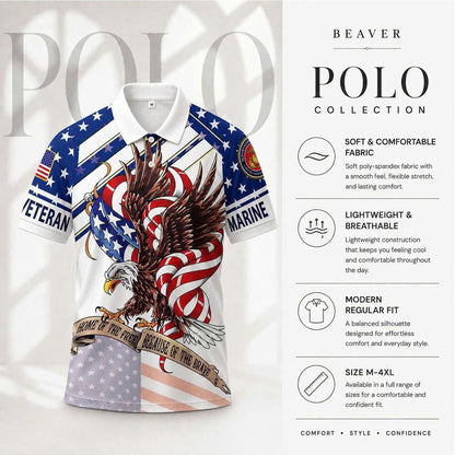 US Marines Veteran Polo Shirt – American Eagle Flag Patriotic Military Gift