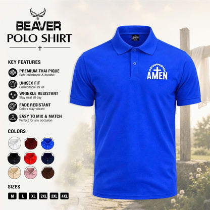 Amen Cross Graphic Polo Shirt, Crown of Thorns Design, Men's Casual Short Sleeve Top