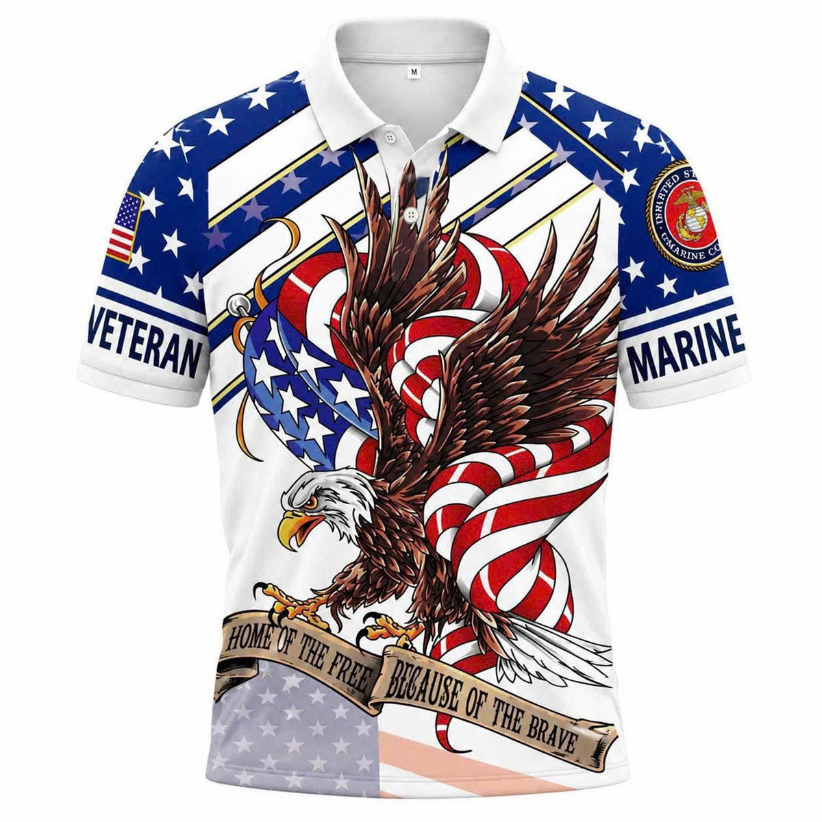 US Marines Veteran Polo Shirt – American Eagle Flag Patriotic Military Gift