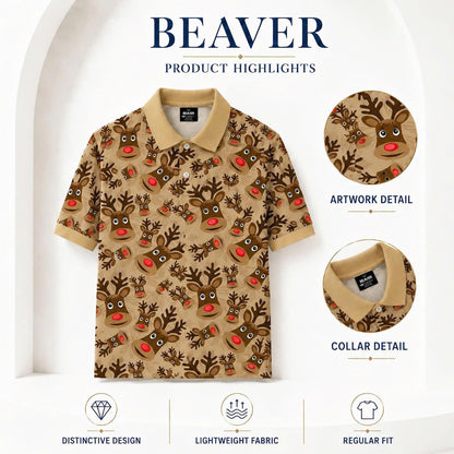 Funny Reindeer Polo Shirt, Christmas Holiday Outfit