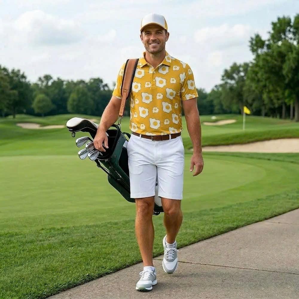 Men’s Athletic Golf Polo 13 – Yellow Fried Egg Pattern Polo Shirt