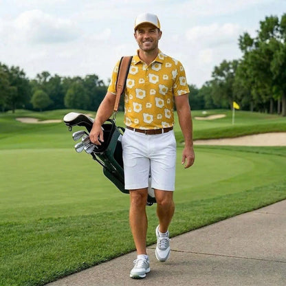 Men’s Athletic Golf Polo 13 – Yellow Fried Egg Pattern Polo Shirt