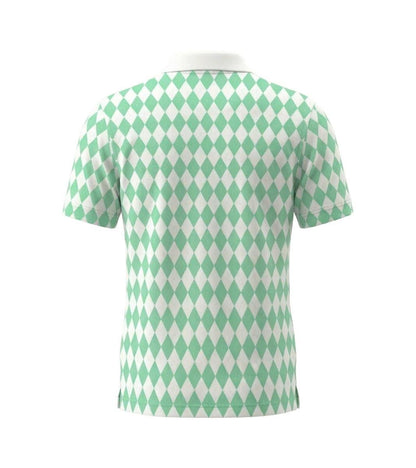 Men’s Athletic Golf Polo 07 – Green Diamond Harlequin Pattern Polo Shirt