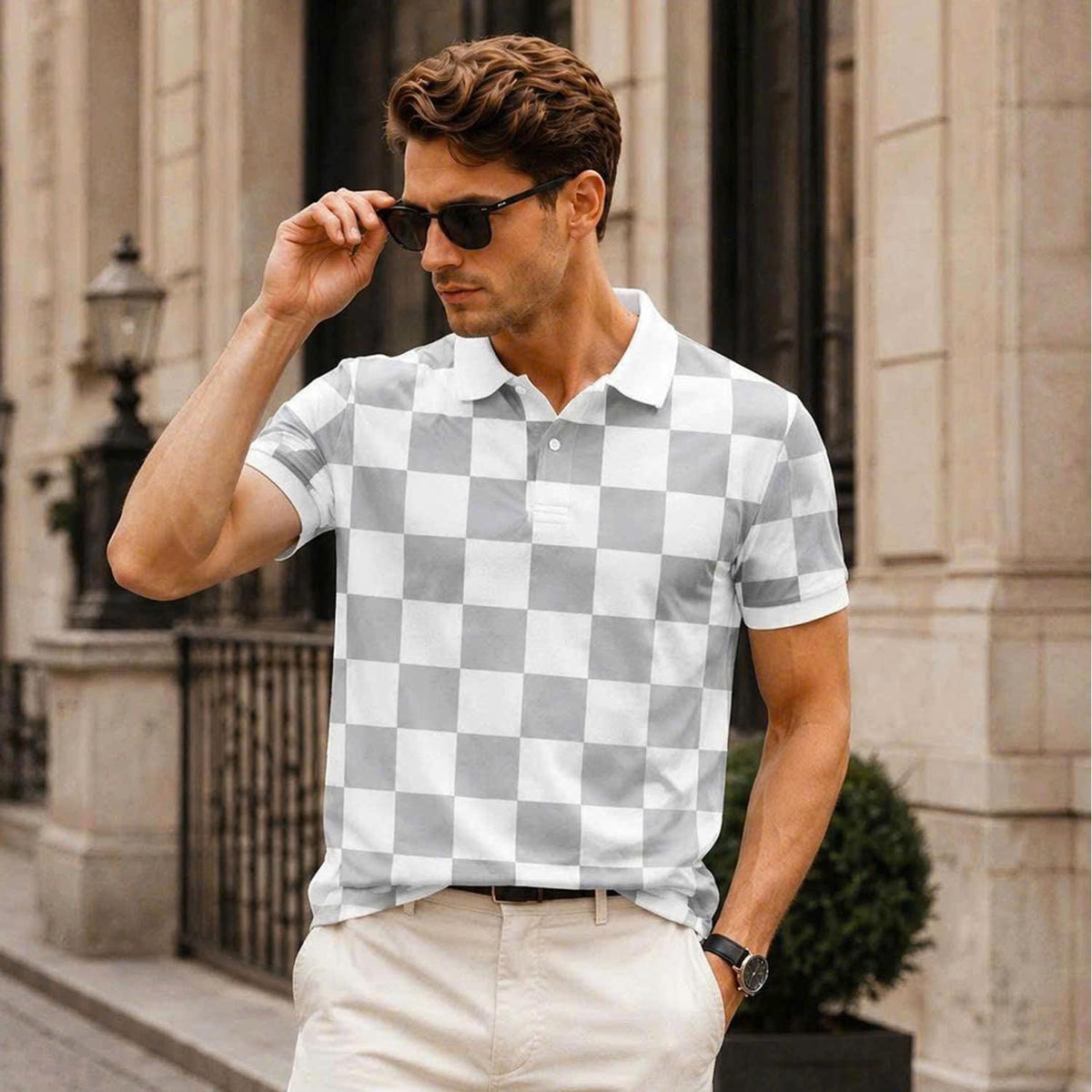 Retro Checker Polo Shirt, Vintage Chessboard Pattern, Unisex Casual Top