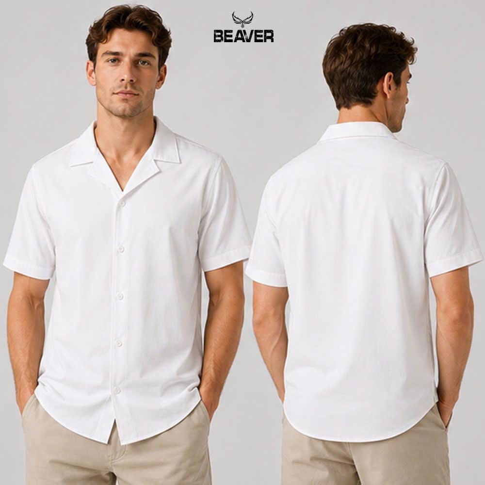 Solid Color Button Up Shirt, Relaxed Oversized Short Sleeve Unisex Casual Shirt