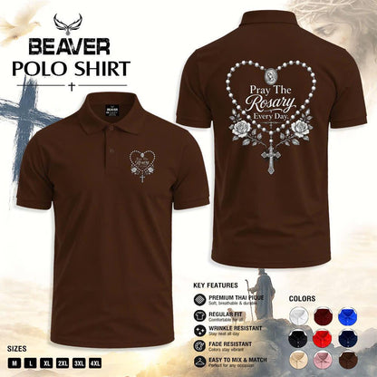 Pray The Rosary Every Day Polo Shirt, Sacred Rosary Heart Design, Men's Vintage Casual Top