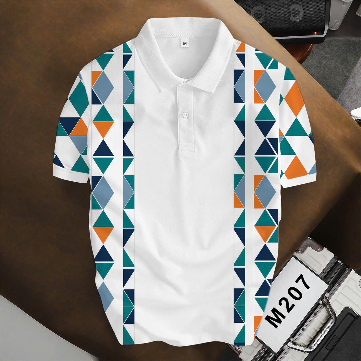 Men's Modern Polo Shirt, Abstract Triangle Print, Summer Outfit