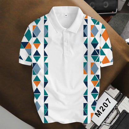Men's Modern Polo Shirt, Abstract Triangle Print, Summer Outfit