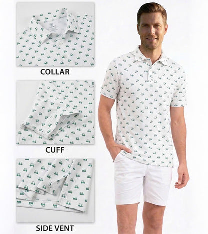 Men’s Athletic Golf Polo 06 – Green Golf Cart Pattern, Sport Fit