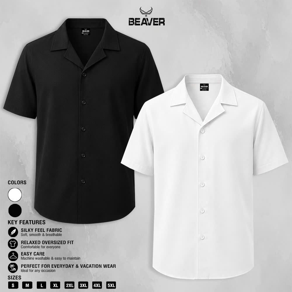 Solid Color Button Up Shirt, Relaxed Oversized Short Sleeve Unisex Casual Shirt