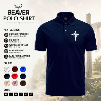 Cross Portrait Graphic Polo Shirt, Vintage Cross Design, Men's Casual Short Sleeve Top
