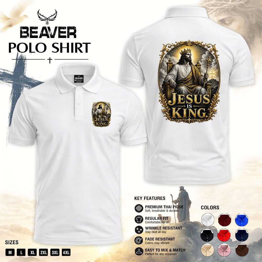 Jesus Is King Polo Shirt, Vintage Crown Graphic, Men’s Casual Short Sleeve Top