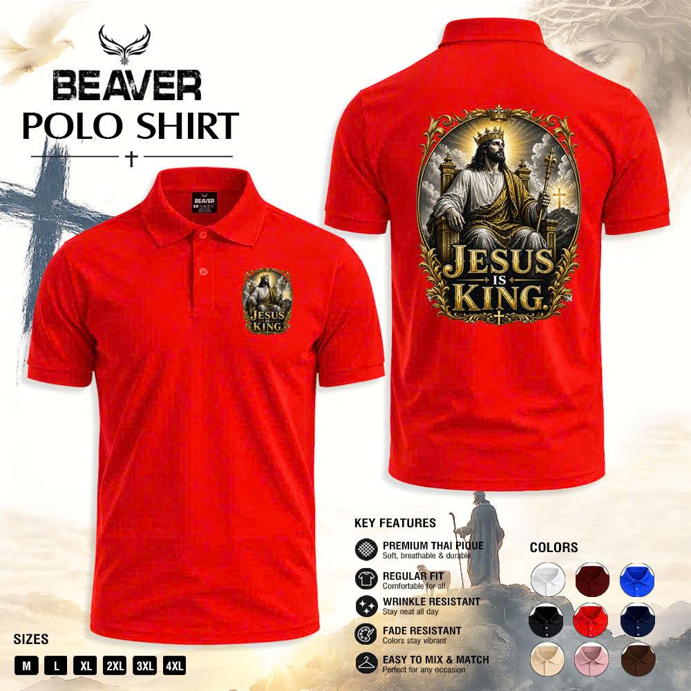 Jesus Is King Polo Shirt, Vintage Crown Graphic, Men’s Casual Short Sleeve Top