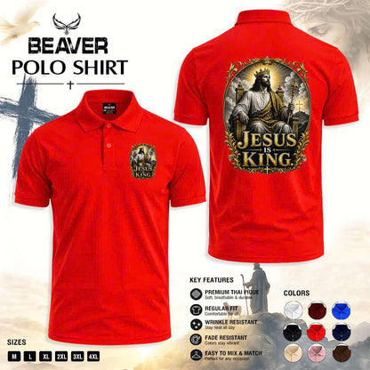 Jesus Is King Polo Shirt, Vintage Crown Graphic, Men’s Casual Short Sleeve Top