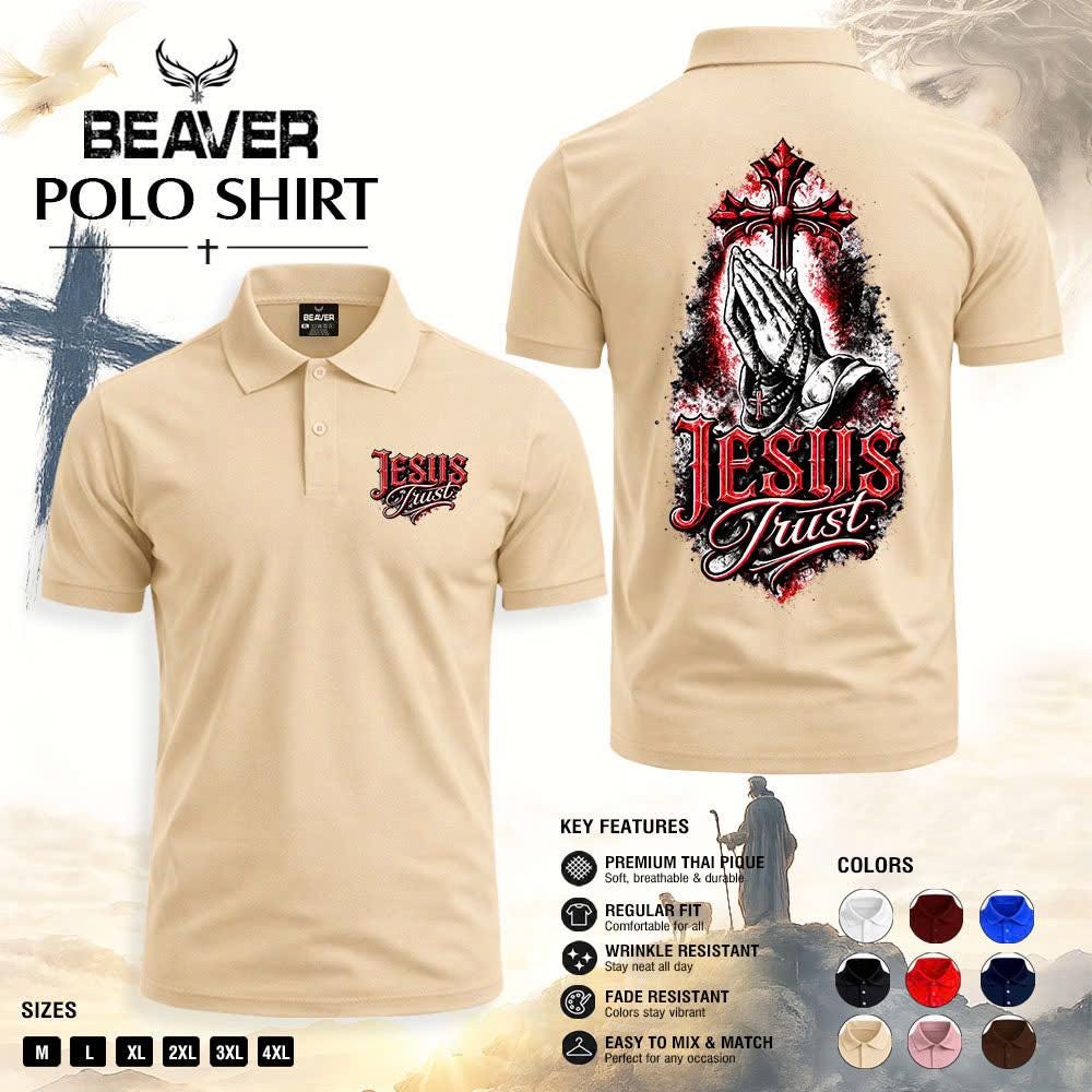 Jesus Trust Praying Hands Polo Shirt, Christian Cross Faith Apparel
