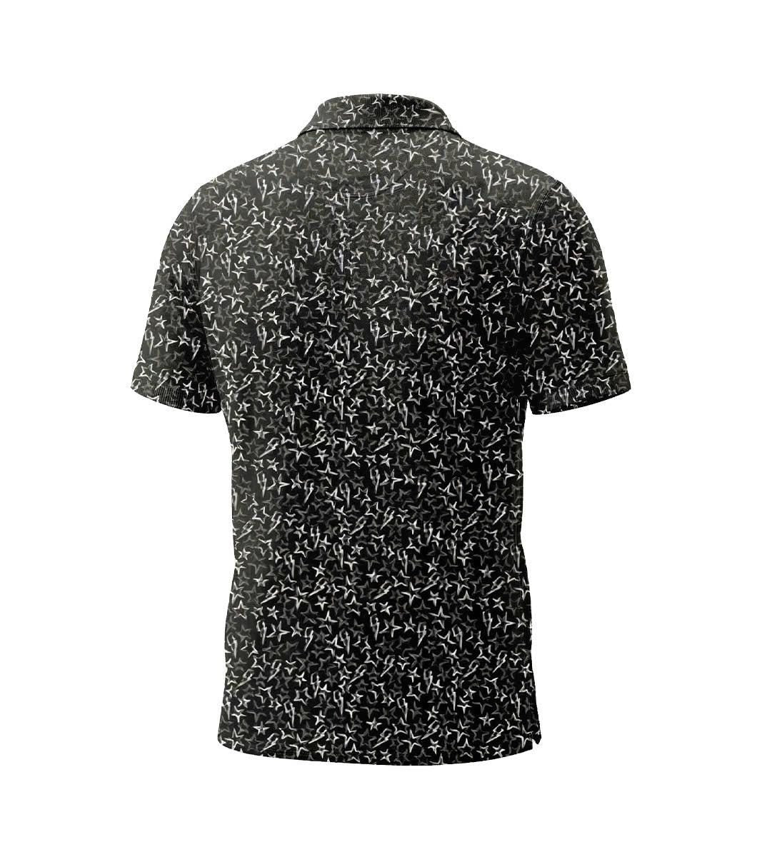 Men’s Athletic Golf Polo 11 – Black Star and Lightning Bolt Pattern Polo Shirt
