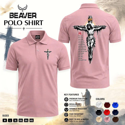 Crucifix Graphic Polo Shirt, Vintage Cross Print, Men's Casual Short Sleeve Top