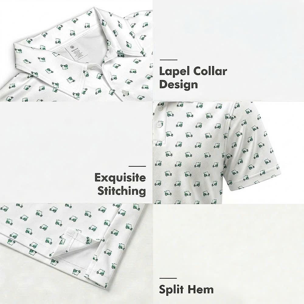Men’s Athletic Golf Polo 06 – Green Golf Cart Pattern, Sport Fit